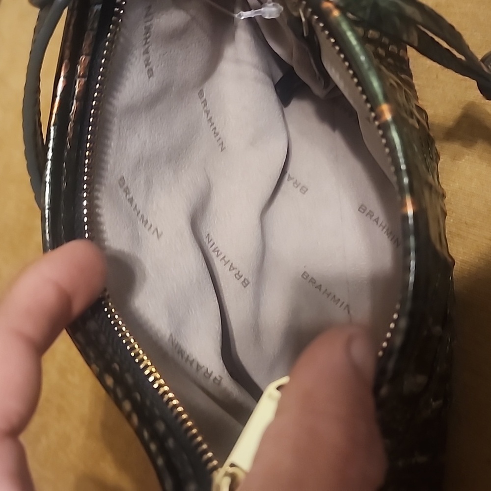 Brahmin Iridescent Green Croc-Embossed Shoulder Bag - Picture 5 of 8